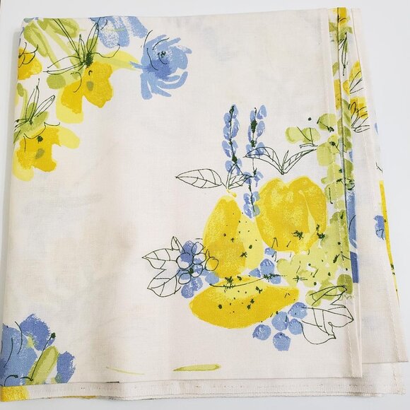 VERA NEUMANN Vintage 70' Tablecloth 51” x 53” Floral Fruits Yellow Blue Cotton - Picture 5 of 7